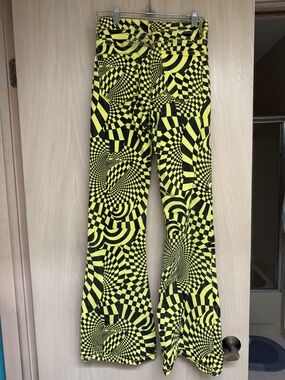 Edikted Neon Yellow & Black Swirl Print Flared Kids Bottoms